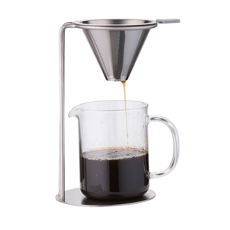 2 Kop Koffie Dripper met Holder+600ml Glas Mok met Glas Handvat