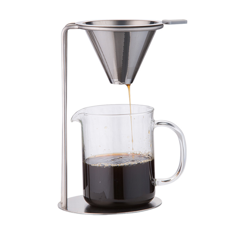 2 tazas de goteo de café con soporte + 600ml de vidrio con mango de vidrio