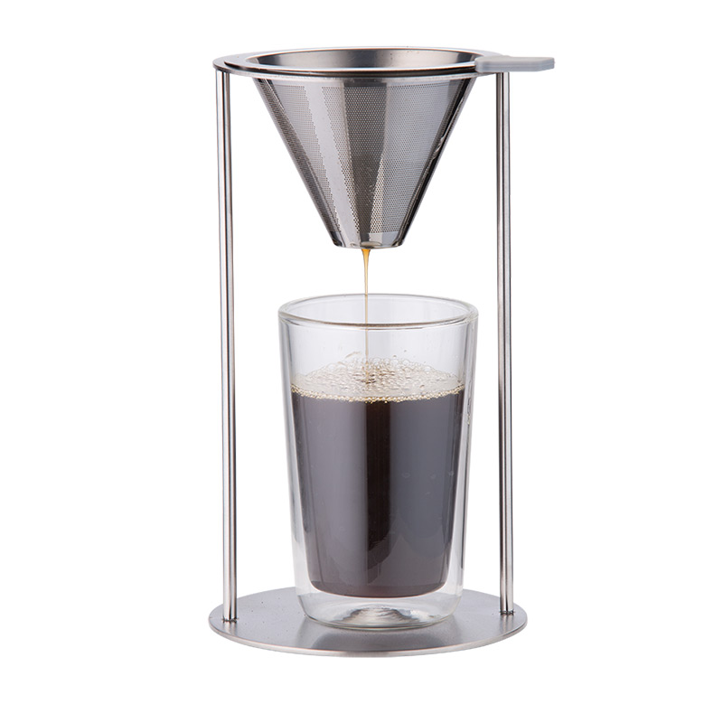 1 Cup coffee Dripper with Holder+350ml Double Wall Glass Mug