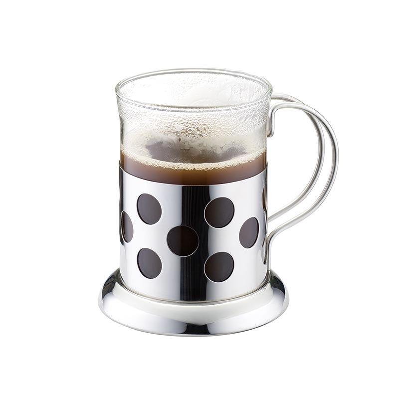 Set opp 2 Glas- koffe- mugar med stålene- handsamar