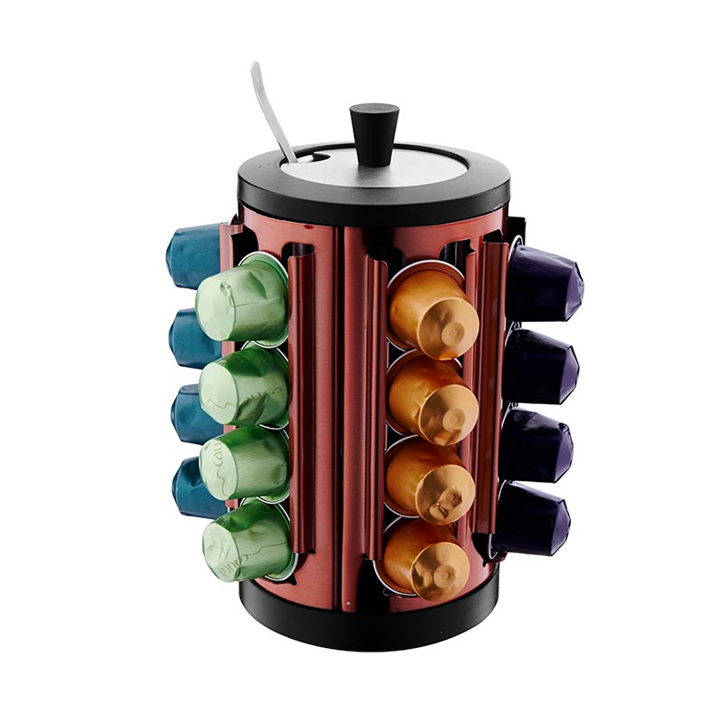 Support de capsule de café Carrousel en acier inoxydable avec cuillère à sucre et récipient