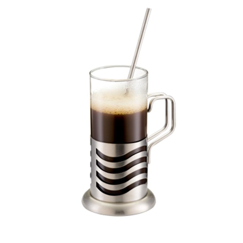 Set of 2 Stainless Steel & Glass Cup with Stirring