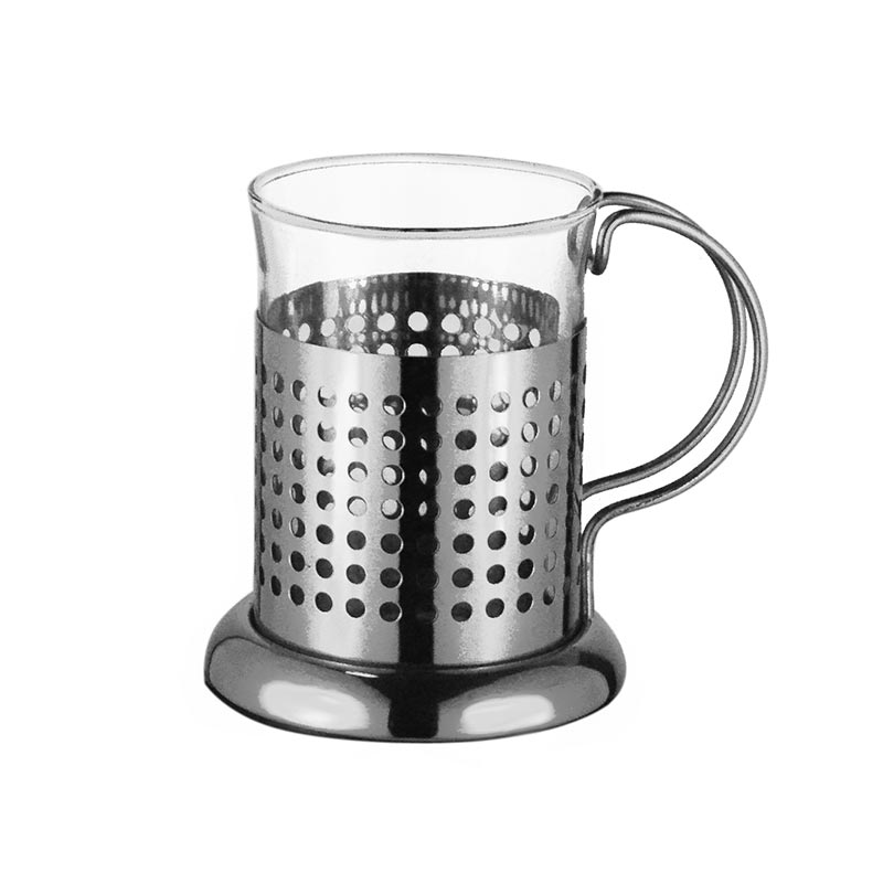 7 Oz Set of 2 Stainless Steel & Glass Cup 