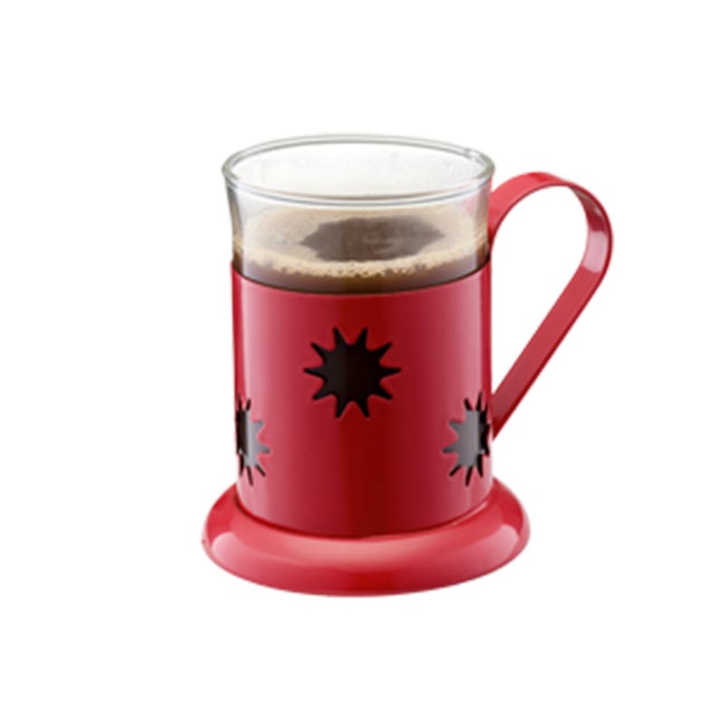 Edelstahl-Glas Tasse in roter Farbe