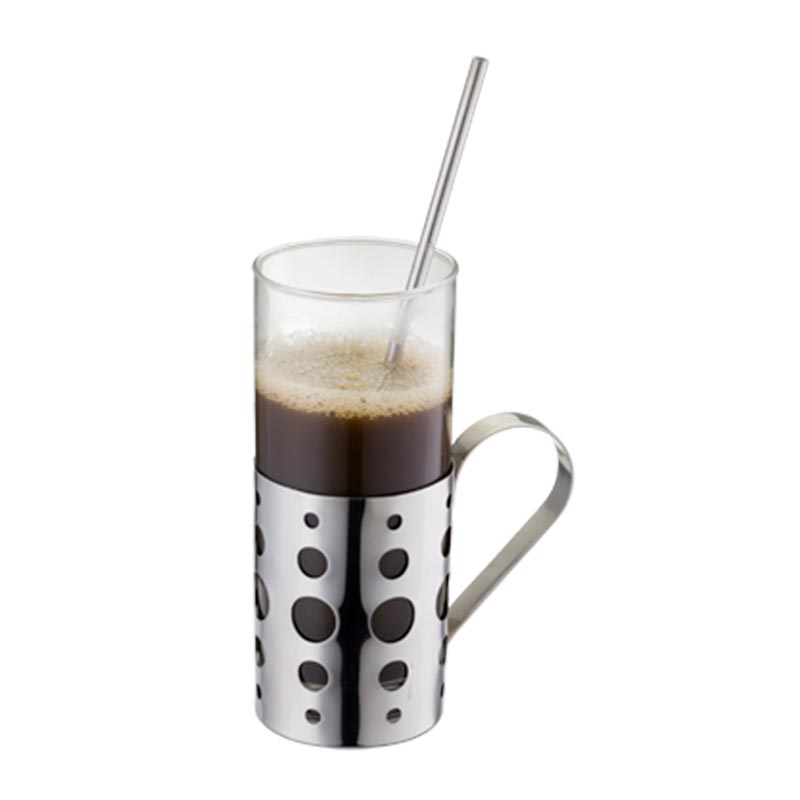 Edelstahl-Glas Kaffeetasse Set mit Rühren