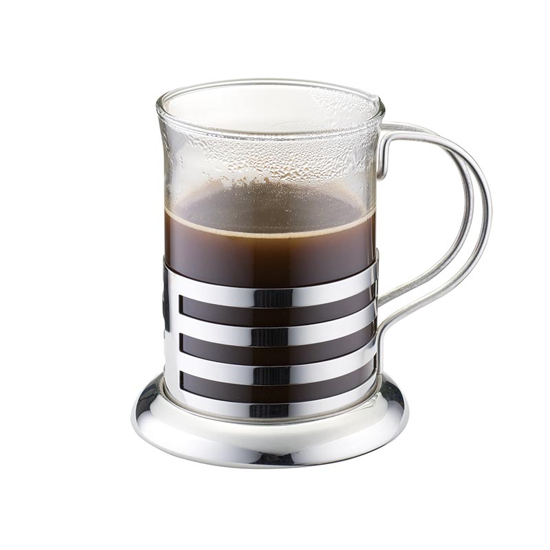 Set of 2 Latte Clear Glass Cup With Stainless Steel Handle