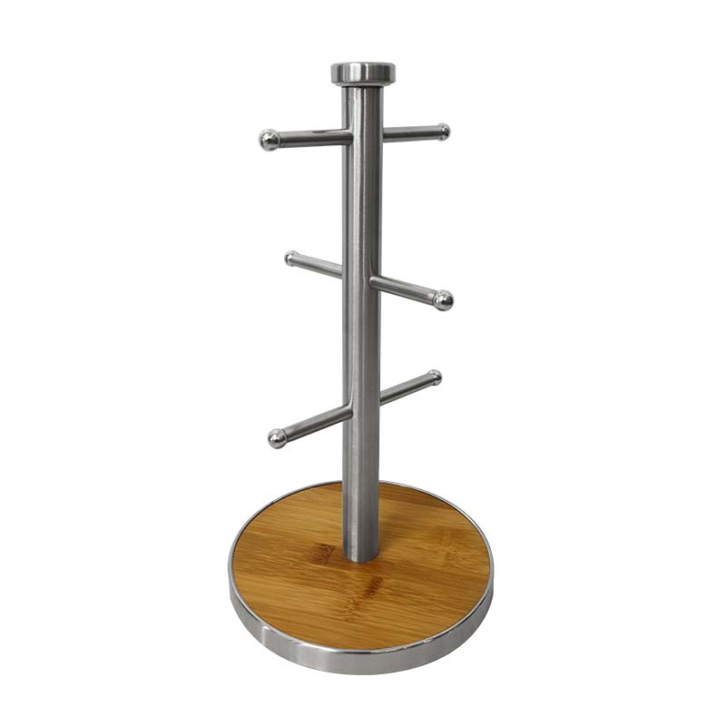 Bamboo Stainless Steel Mug Holder Tree for Counter with 6 Hooks
