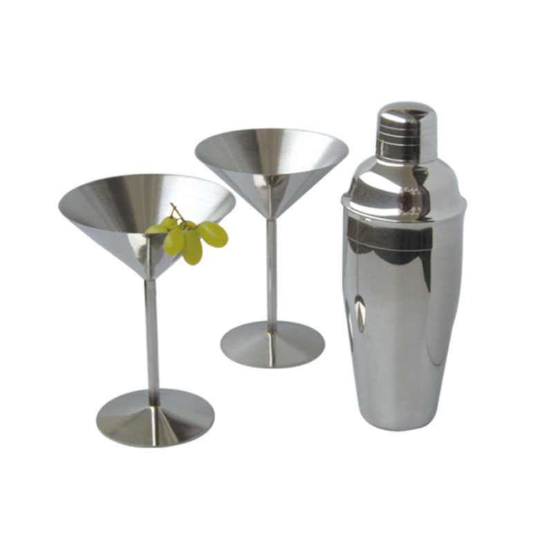 Set de 3 kits home bar en acier inoxydable et Set de milkshakes Martini