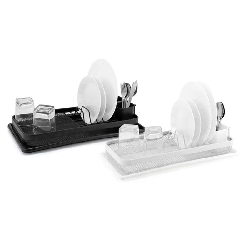 Pulver Coating Dish Drying Rack with Drain board & Utensil Holder