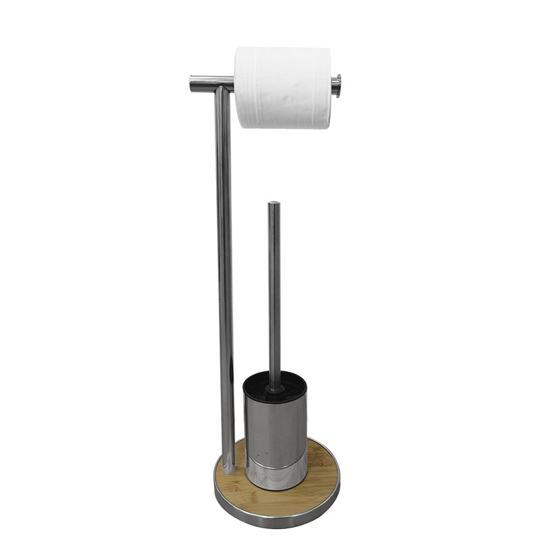 Durable Paper Towel Roll Holder with Bamboo Stand and Toilet Brush Set