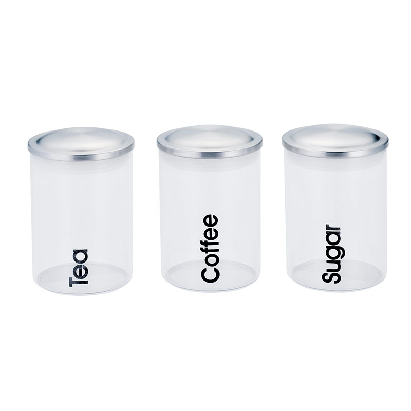 Set av 3 brikker rundt form Airtight Jar med S/S Lid for Kitchen & Pantry Organization