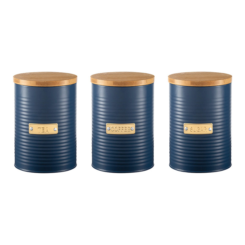 Set 3 Pieces Round Shape Airtight Seal Can dengan Bamboo Lid