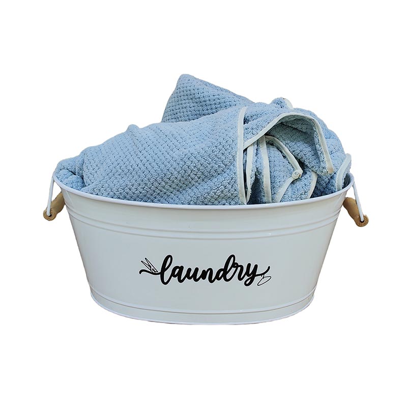 Modern Farmhouse Metal Laundry Bucket Container Laundry Room