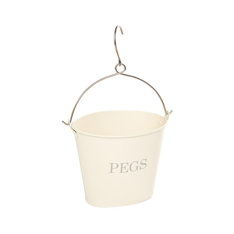 Modern Farmhouse Metal Pegs Bucket with Handle for Laundry Room
