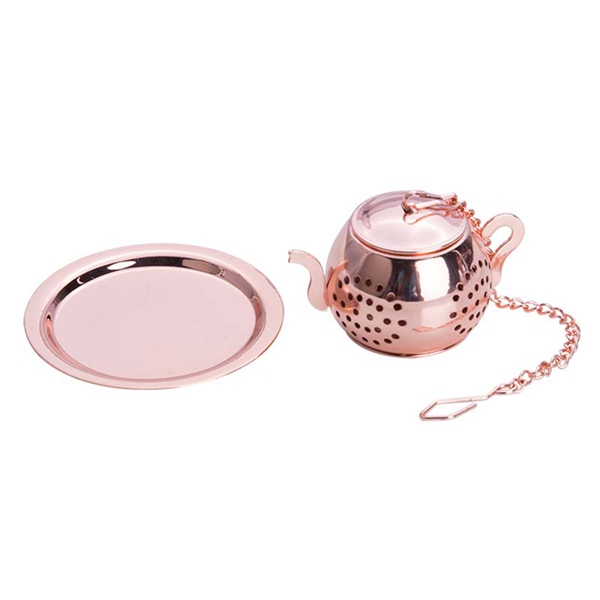 Teapot Shape Loose Tea Filter with Chain and Drip Trays