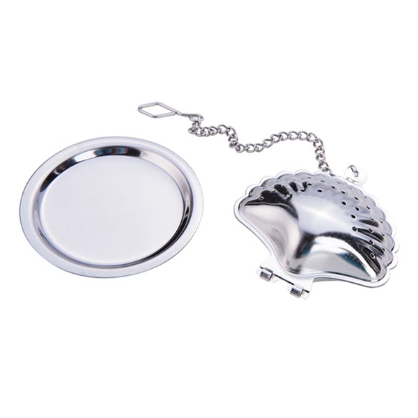 Seashell Formed Mesh Tea Strainer with Chain and Drip Trays