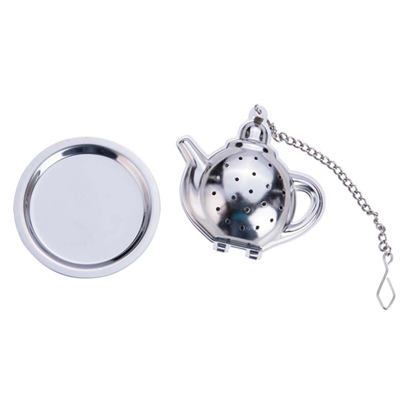 Teapot Shaped Tea Strainer dengan Rantai dan Dulang Drip