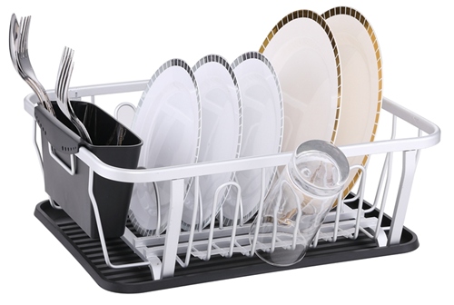 Aluminium dish torkställ med diskställ, bestickhållare, droppbricka och kopphållare