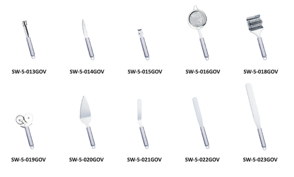 타원형 스테인리스 손잡이가 달린 주방 용구와 주방 가젯