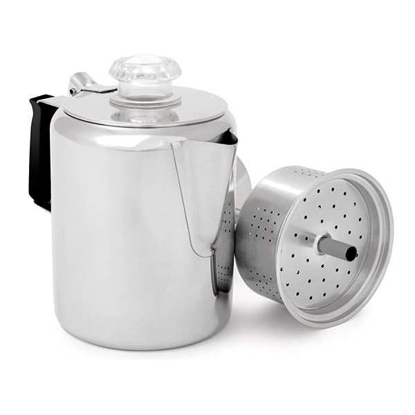 Utdører 9Cup Percolator Coffee Pot Stainless Steel for å bryte kaffe over stein og ild