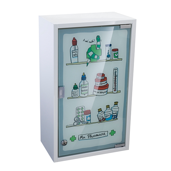 Boîte de médecine en métal de sécurité encastrée de salle de bains avec des motifs colorés sur le verre