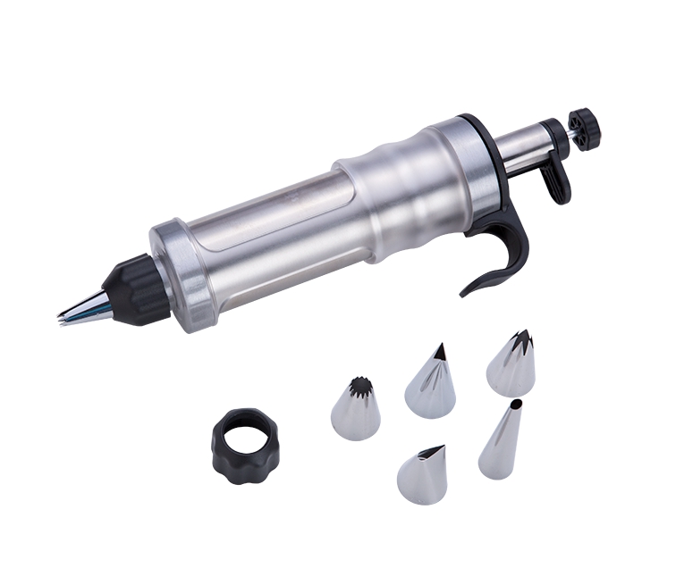 Stainless Steel Cookie Press Gun Set with 6 Icing Decorating Nozzles