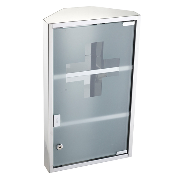 Bathroom Trapezoidal Recessed Locking Medicine Cabinet with Cross Pattern on the Glass