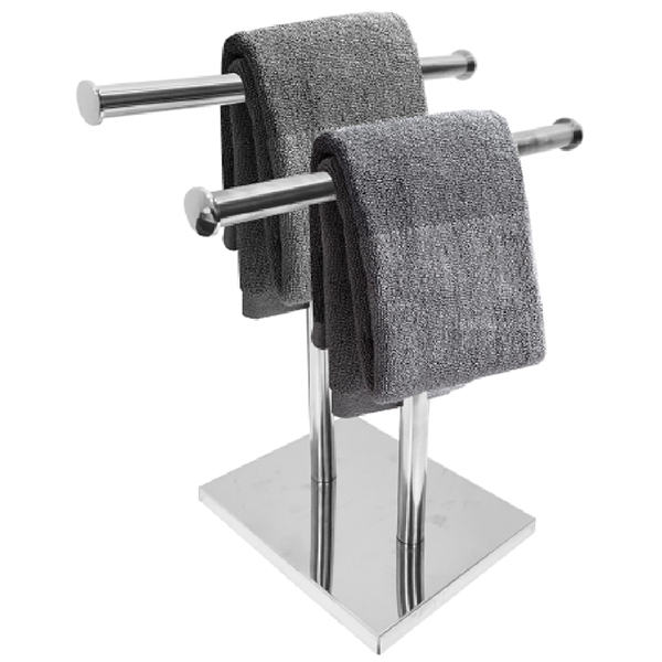 Stainless Steel Free Standing 2-Tier T-Shape Bath Hand Towel Rack with Heavy Base
