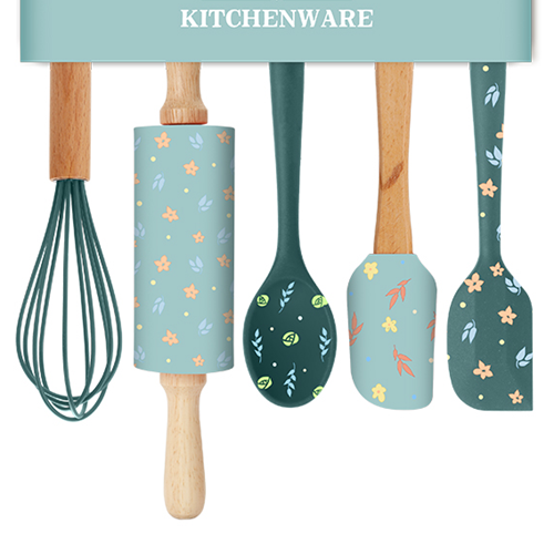 5 aksesori Piece Bakeware ( Termasuk Pin Rolling + Egg Whisk + Spatula + Spoon )