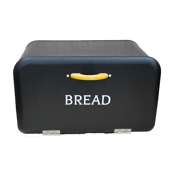 Carbon Steel Square Shape Bread Box with Wood Handle