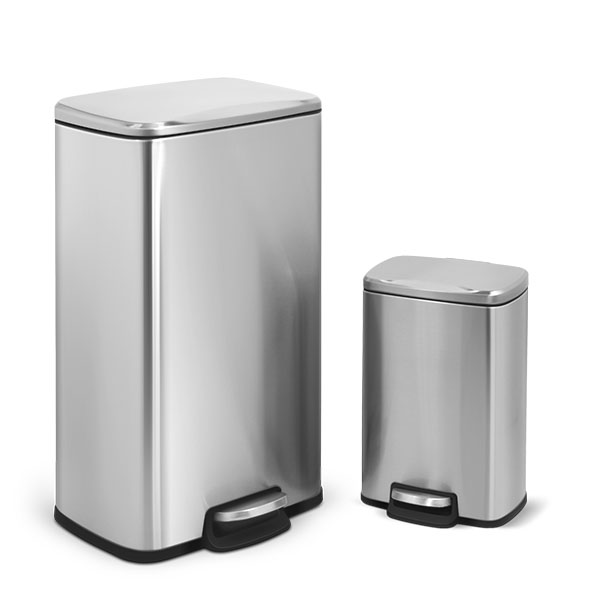 30L Stainless Steel Square Shape Trash Bin with Lid
