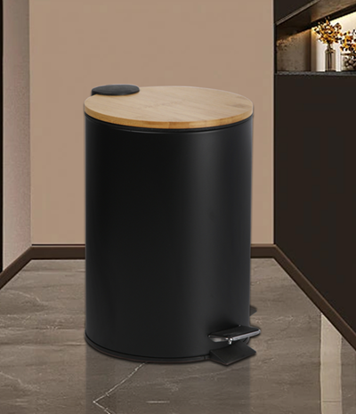 12L Stainless Steel Pedal Bin with Bamboo Lid with Bamboo Lid