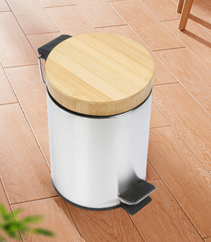 12L Stainless Steel Round Knock-down Touch Bin com tampa de bambu