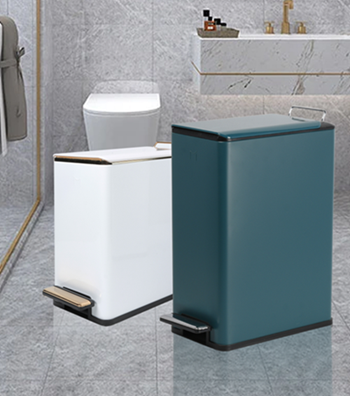 9L Stainless Stee Square Form Waste Bin with Bamboo Lid
