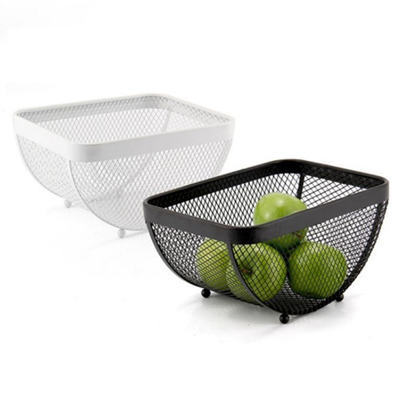 Soporte de cesta de frutas y verduras de alambre metálico para tazón de frutas de malla para mostrador