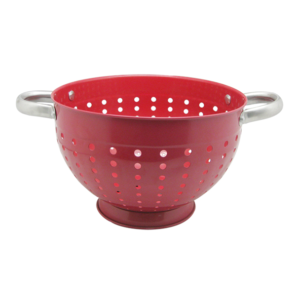 Metallinen Colander, jossa kahva ja jalat