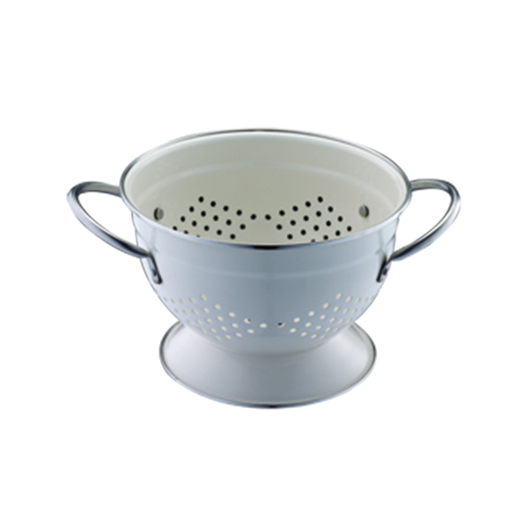 Filtro di colander in metallo verniciato a polvere con manico e gambe