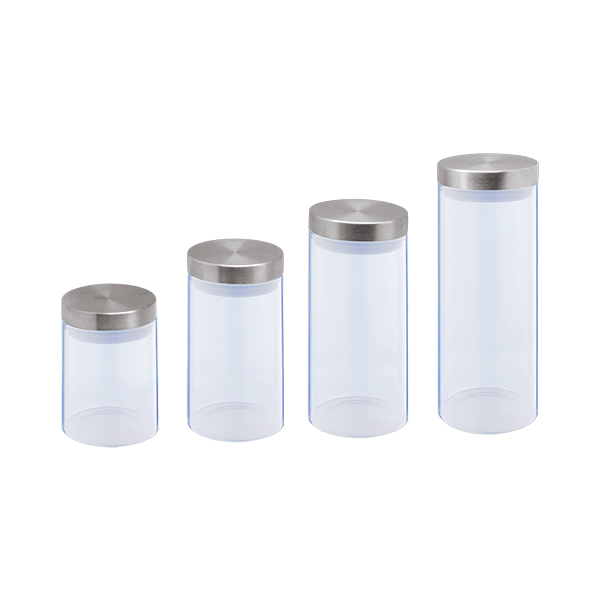 4 Stücke luftdichter Glas Speicher Container mit Edelstahl Deckel