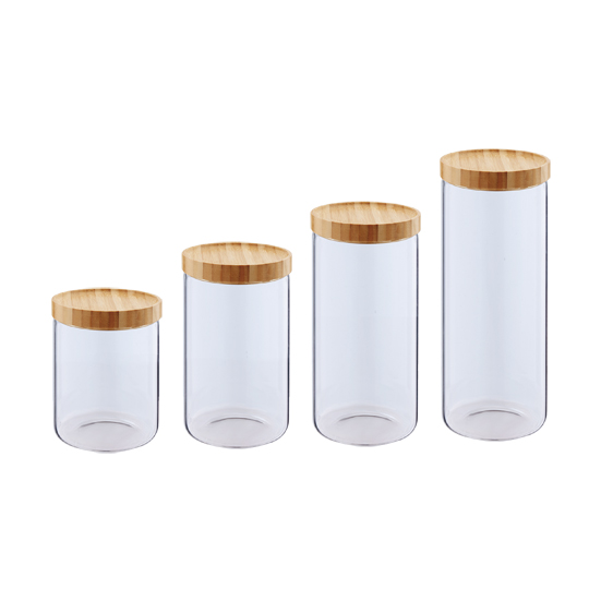 4 stycken lufttät glasförvaringsbehållare med bambu lock