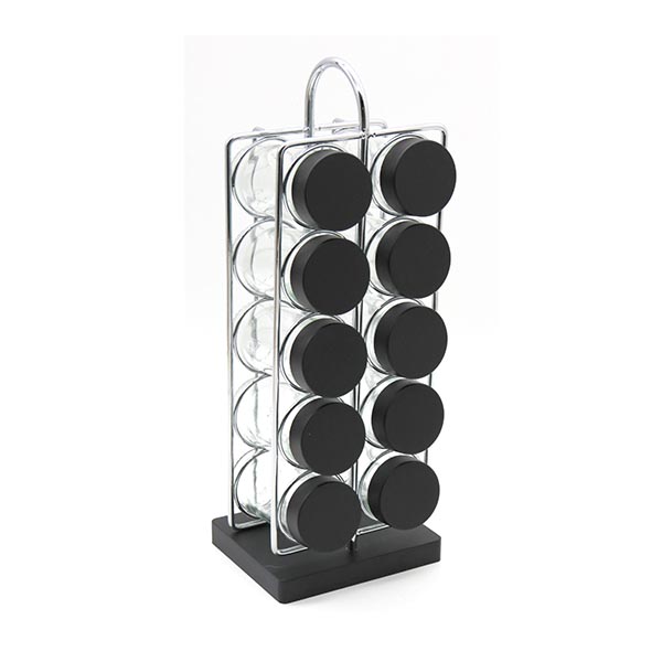 10 Jar Chrome Wire Spice Rack with Wood Base