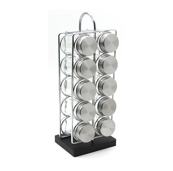 12/16/20 Jar Chrome Wire Spice Rack with Wood Base