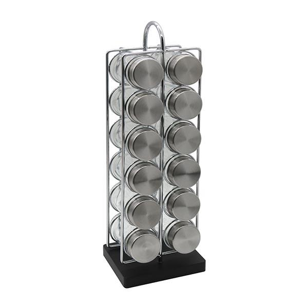 12/16/20 Jar Chrome Wire Spice Rack with Wood Base