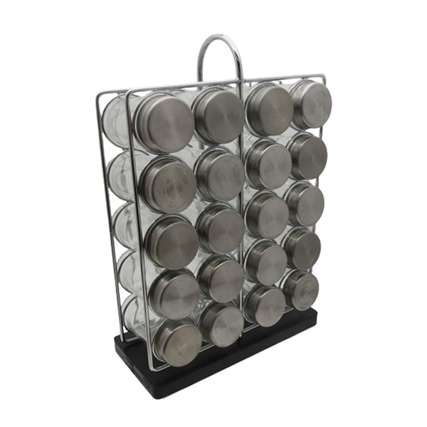 12/16/20 Jar Chrome Wire Spice Rack with Wood Base