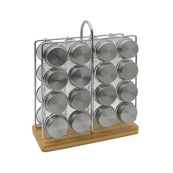 12/16/20 Jar Chrome Wire Spice Rack with Bamboo Base