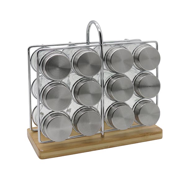 12/16/20 Jar Chrome Wire Spice Rack with Bamboo Base