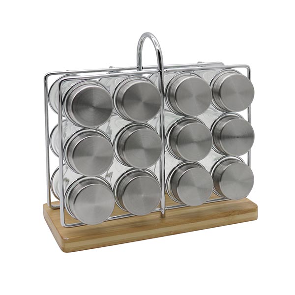 12/16/20 Jar Chrome Wire Spice Rack dengan Pangkalan Bamboo