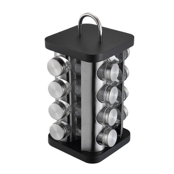 Bentuk Segiempat Besi Tanpa Stainless Rotating Standing Spice Set for Kitchen Spices