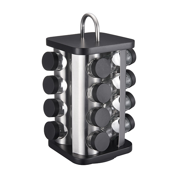 Juego de especias de cocina vertical giratoria de acero inoxidable cuadrado