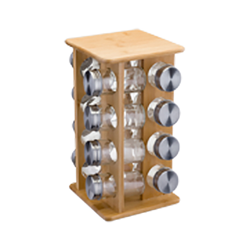 Rotating Tower Spice Set With Bamboo Holder for Kitchen Storage