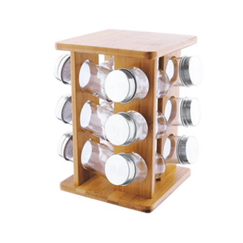 Rotating Tower Spice Set With Bamboo Holder for Kitchen Oppbevaring